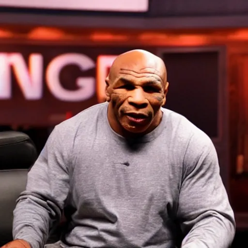 Image similar to mike tyson eating a handful of shrooms on joe rogan podcast