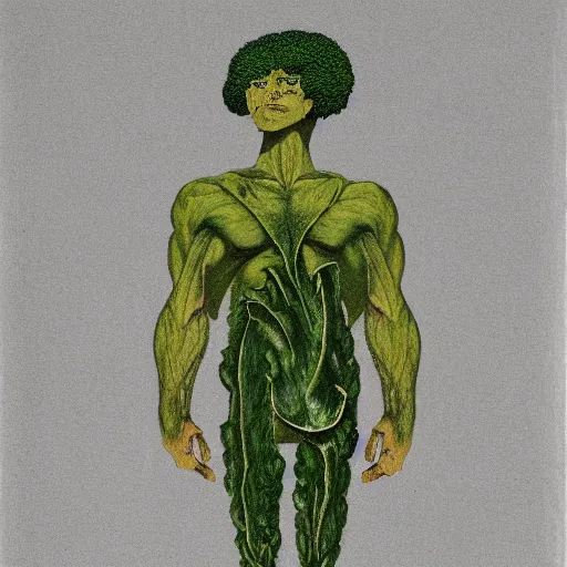 Prompt: portrait of a lean muscular human male made of broccoli florets