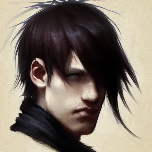 Image similar to a very handsome emo!!! guy posing!!!, portrait!!!!, trending on artstation, cgsociety contest winner, digital art, illustrated by greg rutkowski