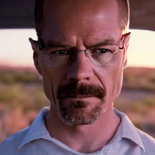 Image similar to film still of timothy olyphant as walter white, 4k, photorealistic, 85mm, sunrise