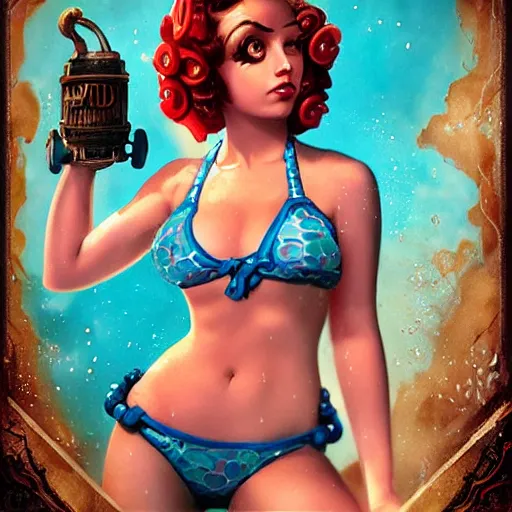 Prompt: lofi underwater bioshock bikini portrait, octopus, Pixar style, by Tristan Eaton Stanley Artgerm and Tom Bagshaw.