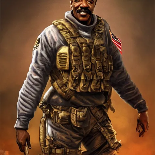 Image similar to Eddie Murphy as a navy SEAL, high resolution fantasy concept art, intricate details, soft lighting