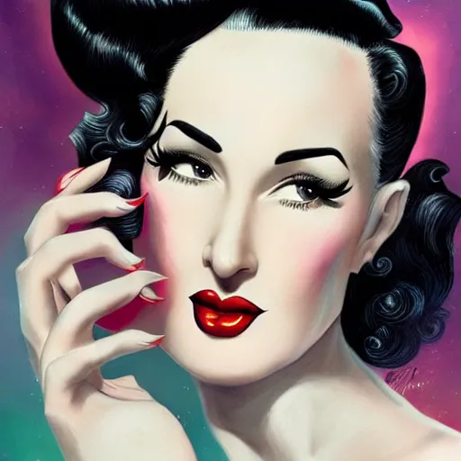 Image similar to a pinup illustration of dita von teese in the style of anna dittmann.