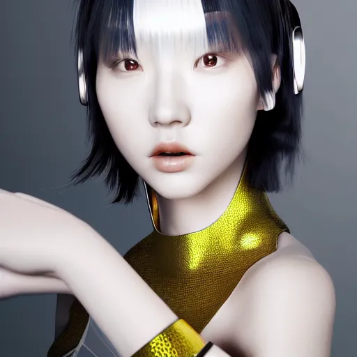 Prompt: futuristic korean inspired avant-garde art, deco fashion, highly detailed, photorealistic portrait, bright studio setting, studio lighting, crisp quality and light reflections, unreal engine 5 quality render