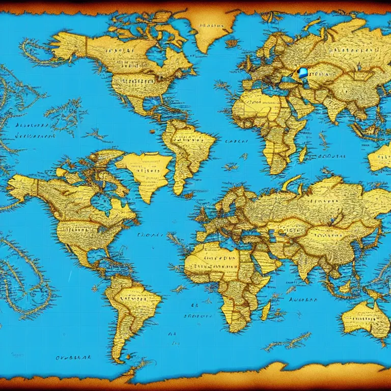 Prompt: realistic anbennar world map.