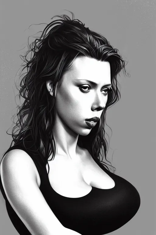 Image similar to pregnant scarlet johansson in a black shirt and jeans, realistic portrait, symmetrical, highly detailed, digital painting, artstation, concept art, smooth, sharp focus, illustration, cinematic lighting, art by artgerm and greg rutkowski and alphonse mucha