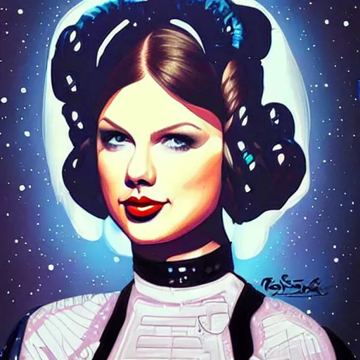 Image similar to Taylor Swift as Princess Leia in Star Wars, by Sandra Chevrier