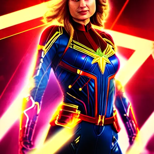 Image similar to a potrait of gal gadot as Captain Marvel by Zack Snyder, 8k photorealistic, cinematic lighting, HD, high details, dramatic, trending on artstation, view from above