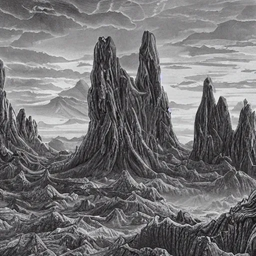 Prompt: a grotesque alien landscape
