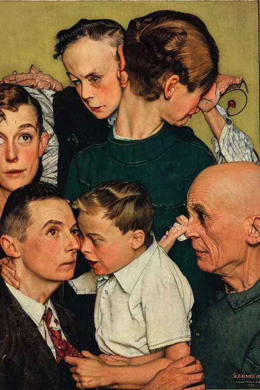 Image similar to portrait of LGBT family by Norman Rockwell,