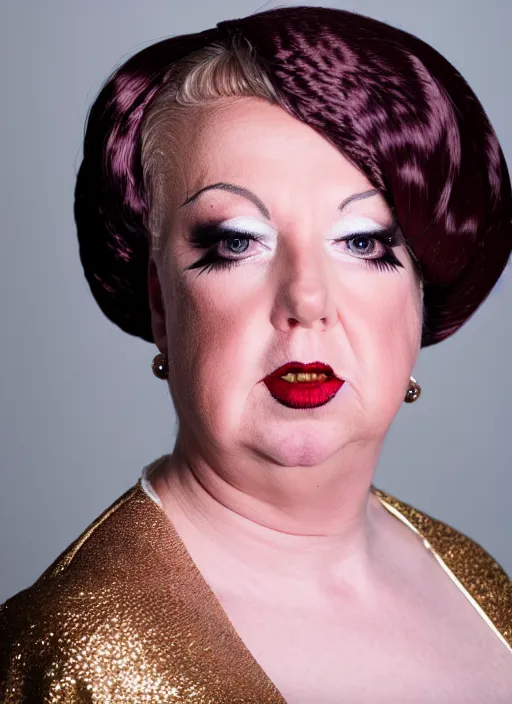 Image similar to studio portrait of lindsey graham in full drag dressed in drag dressed as a woman makeup, 8 k, studio lighting, key light, back light, sequents,