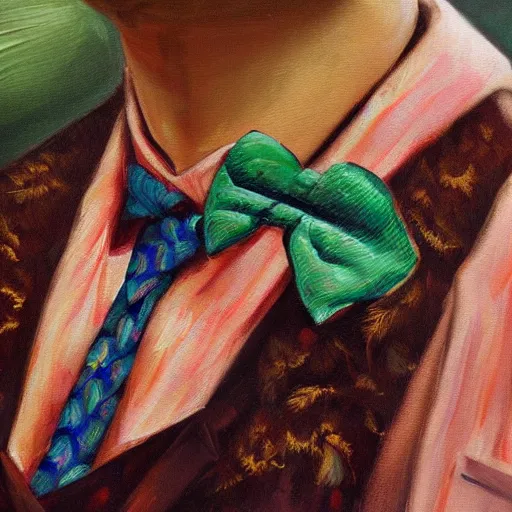 Prompt: oil painting concept art silkworms race bowtie, elegant, detailed,