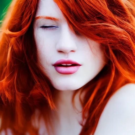 Prompt: beautiful redhead woman, Photography, 35mm, Closeup, side view
