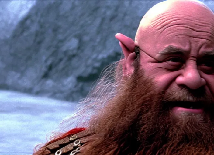 Image similar to film still of danny devito as gimli in lord of the rings movie, 8 k