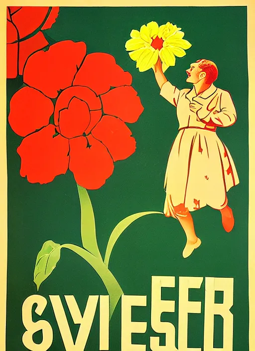 Image similar to soviet propaganda poster of phrase'tend to the flowers ', socialist realism