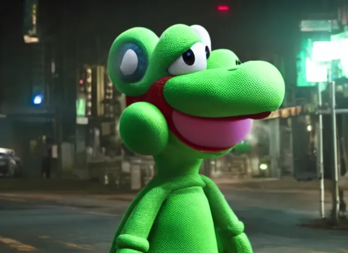 Image similar to film still of yoshi in the new sci - fi movie, 8 k