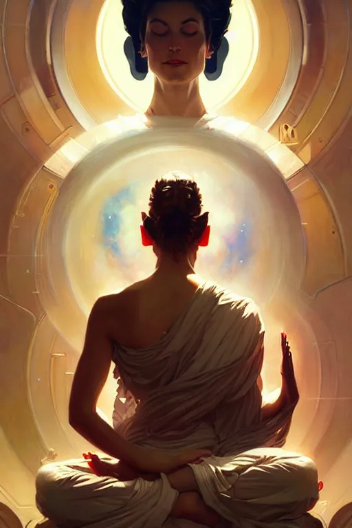 Image similar to space, buddhism, expressionnisme, painting by greg rutkowski, j. c. leyendecker, artgerm