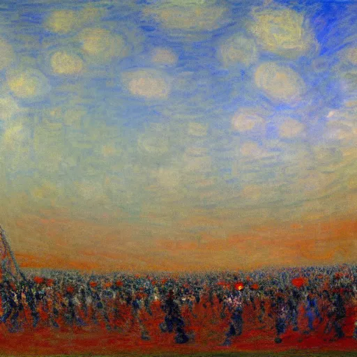 Prompt: monet style landscape of the surface of mars with an orchestra playing to a crowd