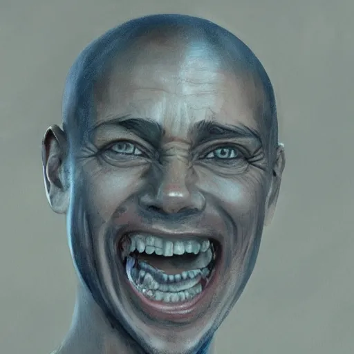 Image similar to a head - on detailed oil portrait of a round - faced bald male monk with a friendly smile, by charlie bowater, lise deharme, wlop, trending on artstation, dungeon and dragons art, critical role