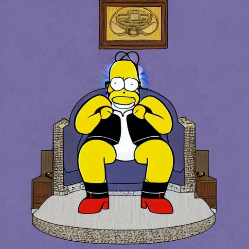 Image similar to mighty homer simpson the baron of house harkonnen floating above his throne detailed