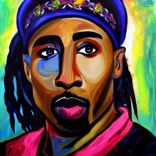 Prompt: tupac as an angel, painting