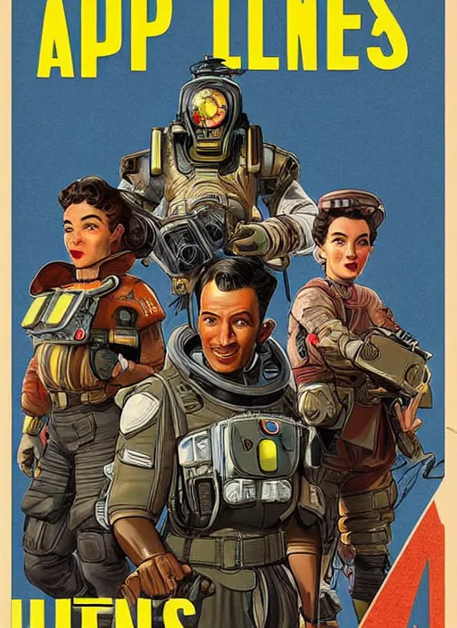 Prompt: apex legends in 1 9 5 0 s pulp sci - fi movie poster, retrofuturism, highly detailed, mgm studios