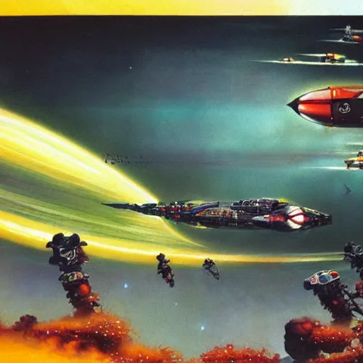 Image similar to a spectacular chris foss painting, detailed, epic