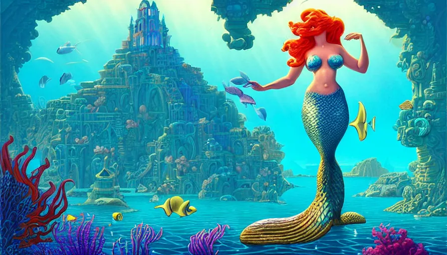 Prompt: a beautiful mermaid looking at the sunken city of Atlantis under water, rays of sunlight, stunning grand architecture in the style of Joe Fenton, fish and sea creatures in background, detailed digital art style by Tom Whalen and Noah Bradley and Alena Aenami and Jeremiah Ketner and Dan Mumford, 8k octane beautifully detailed render, post-processing, extremely hyperdetailed, intricate, epic composition, grim yet sparkling atmosphere, cinematic lighting + masterpiece, trending on artstation, very detailed, vibrant colors, Art Nouveau, volumetric god rays, deep underwater scene, sharp focus, smooth, dizzy, moody