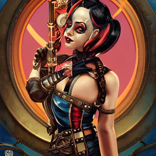 Image similar to bioshock steampunk portrait of harley quinn in bikini, Pixar style, by Tristan Eaton Stanley Artgerm and Tom Bagshaw.
