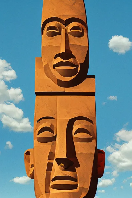 Image similar to cubist moai statue cutout digital illustration cartoon colorful beeple