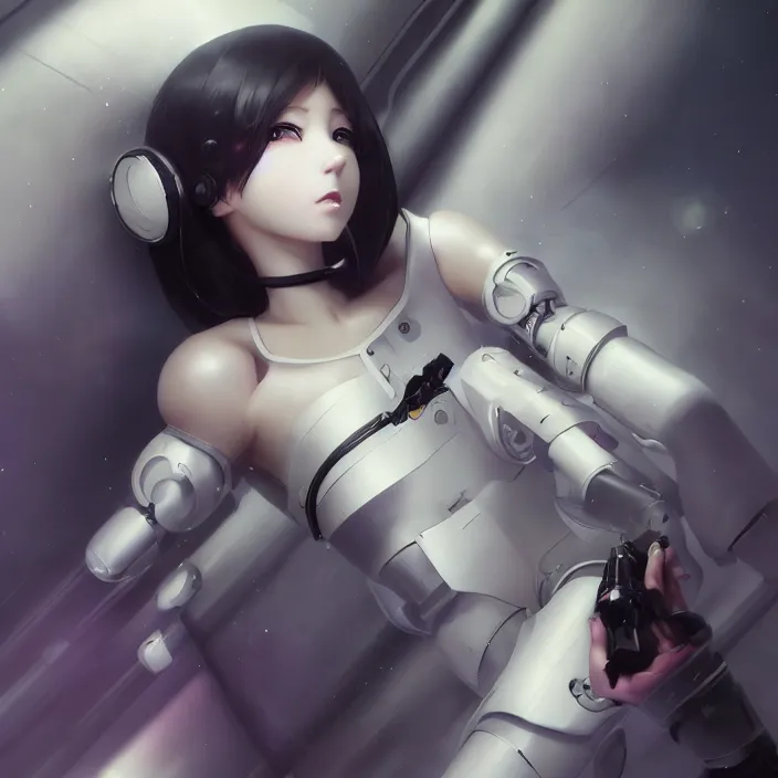 Image similar to beautiful anime girl cyborg looking surreal - by tom bagshaw, by ilya kuvshinov, rtx rendering, octane render 1 2 8 k, maya, extreme high intricate details by wlop, digital anime art by ross tran, medium shot, close up shot, composition by sana takeda, dramatic lighting by greg rutkowski, 8 k, trending on artstation