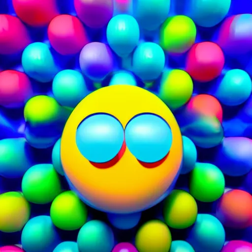 Image similar to mind blown emoji, 3 d render, 4 k, glossy sphere, vivid colors, black background