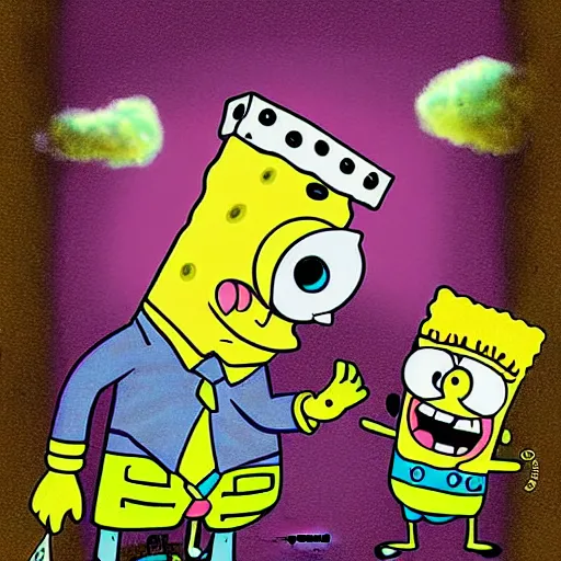 Image similar to spongebob squarepants under weed clouds, digital art, amazing detail, by Alexis Franklin