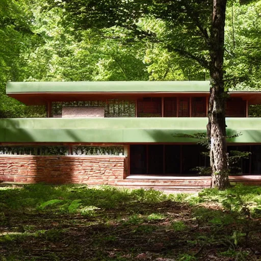 Prompt: house designed by frank lloyd wright, forest