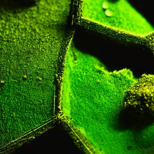 Prompt: lush green terrarium, macro shot, 4k