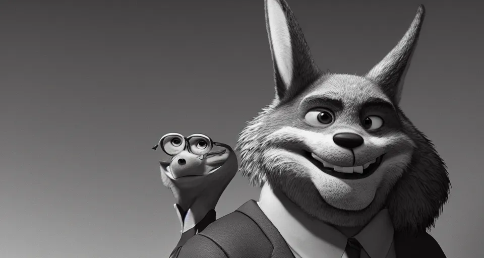 Prompt: a film still from zootopia main character portrait anthro anthropomorphic wolf security guard head animal person fursona pixar disney animation sharp rendered in unreal engine 5 anime key art by greg rutkowski bloom dramatic lighting modeling beginner render