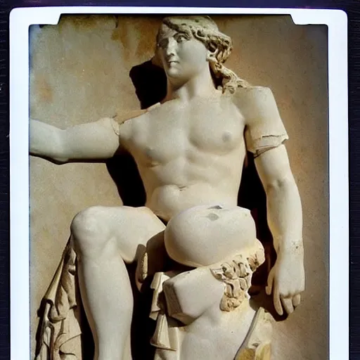 Prompt: Polaroid photo of fragmented greek sculpture!!!!!!!!!! fragmented greek sculpture!!!!!!!!!! of the ((((((Monalisa))))