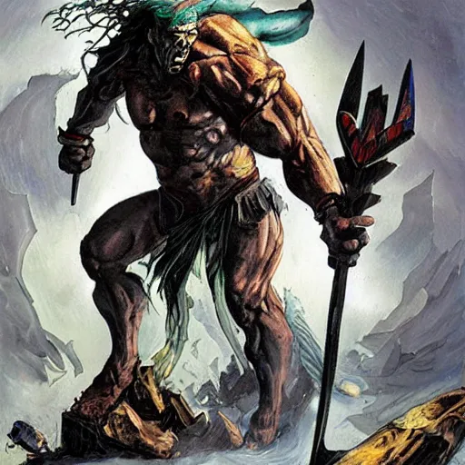 Image similar to an axe elemental, whirling energy made of axes, dramatic, cinematic, by simon bisley