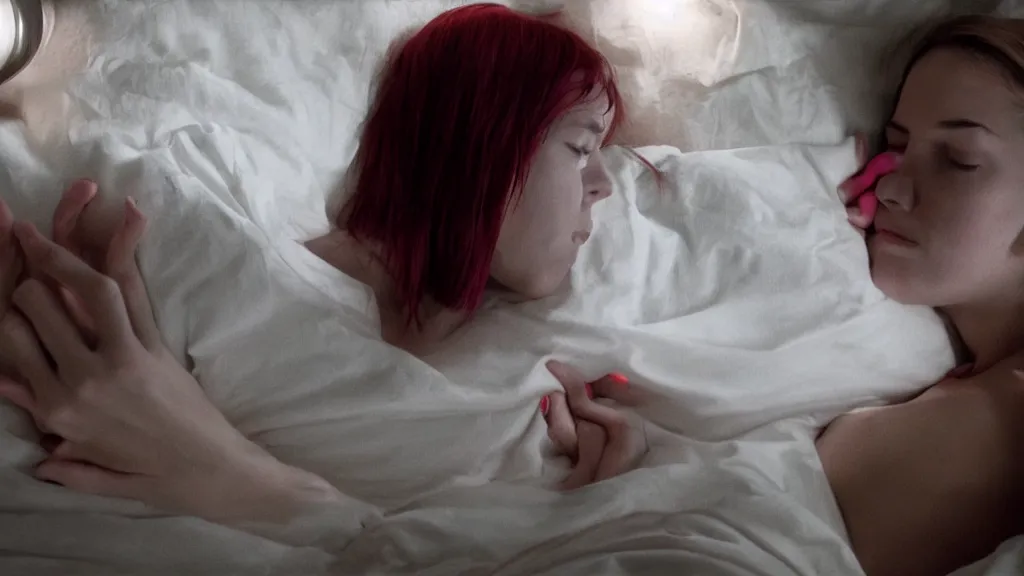 Image similar to movie still of girl having sleep paralysis, cinematic composition, cinematic light, criterion collection, mist atmosphere, by wes craven and gaspar noe