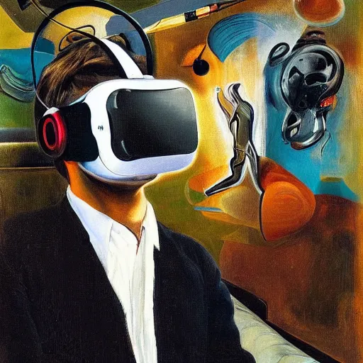 Image similar to A portrait of a VR gamer by salvador dali and ivan aivakovsky