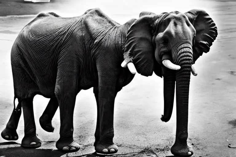 Image similar to cinematography elephant walking through Indian market by Emmanuel Lubezki