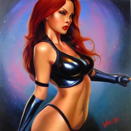 Prompt: retrofuturistic female android, painting by artgerm julie bell