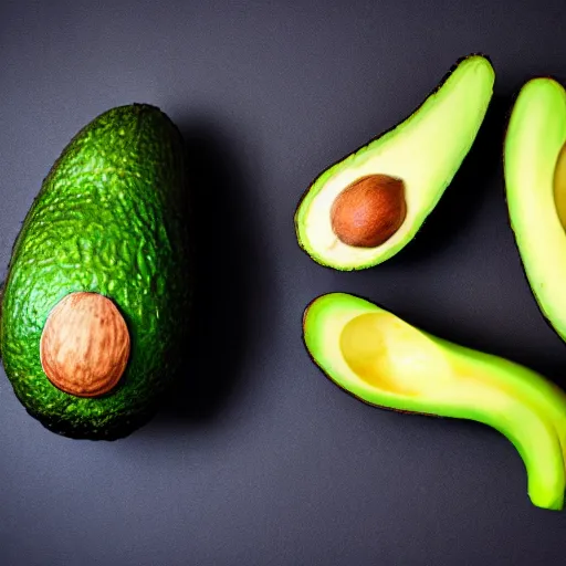 Image similar to avocado that looks like banana, hyper realistic, food photography