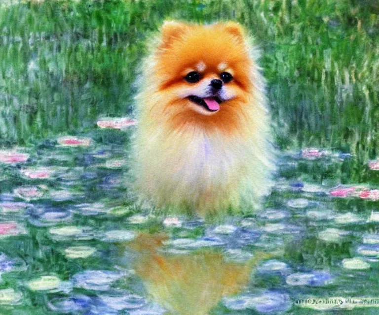 Image similar to pomeranian, cute, monet, water painting