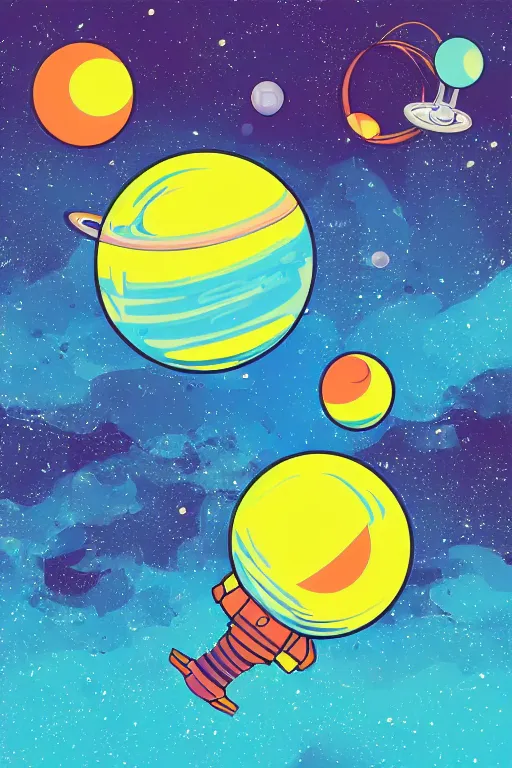 Image similar to planet pug floating in space, art by viktor miller gausa, sticker, colorful, illustration, highly detailed, simple, smooth and clean vector curves, no jagged lines, vector art, smooth