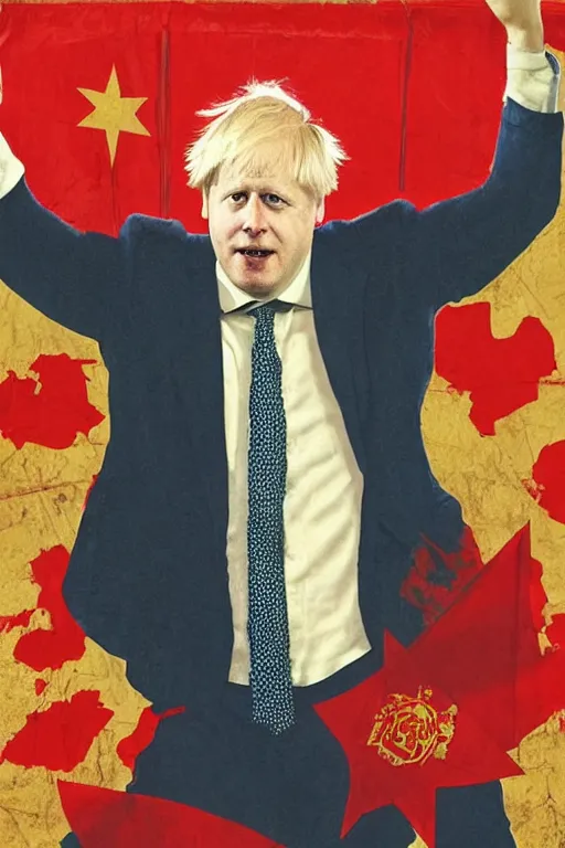 Image similar to a portrait of boris johnson at a party, communist propaganda