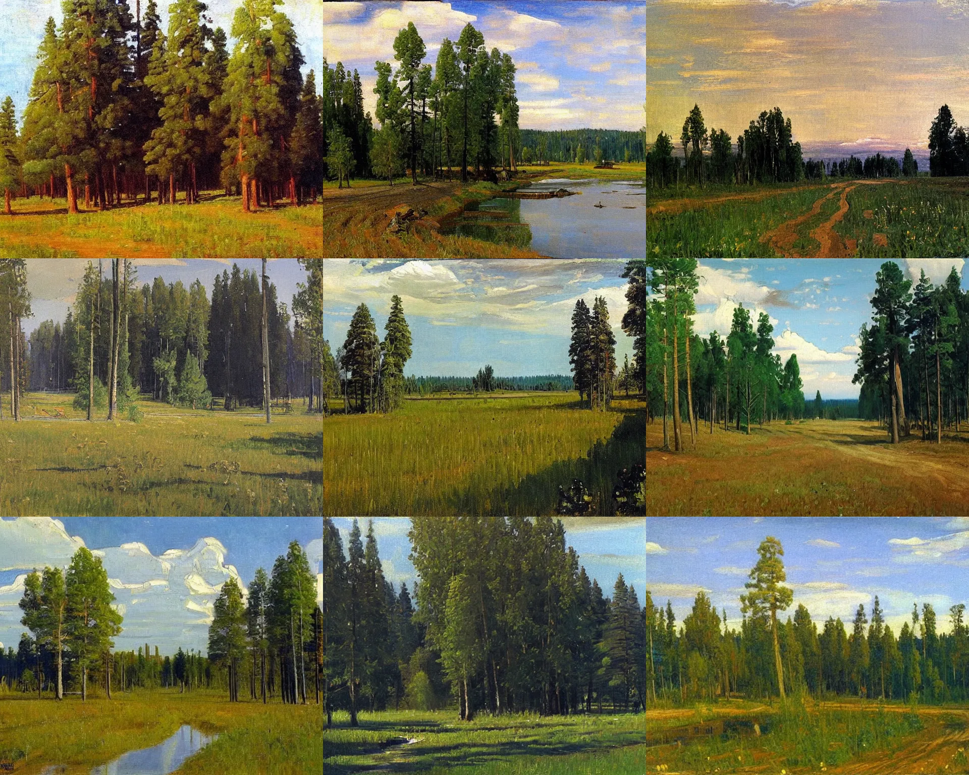 Prompt: painting in the style of isaak levitan and ivan shishkin