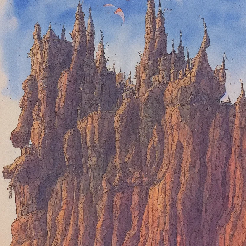 Prompt: a watercolor painting of a castle in the style of jean giraud in the style of moebius trending on artstation deviantart pinterest detailed realistic hd 8 k high resolution