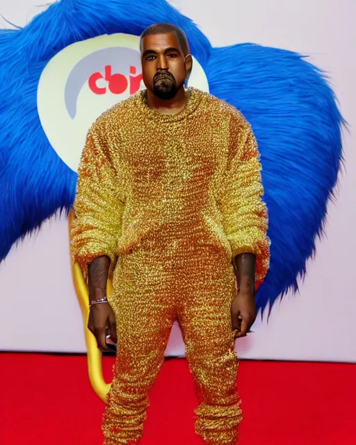 Prompt: a photo of Kanye West cosplaying as sonic the hedgehog at a red carpet event, crisp, 4k, paparazzi photo