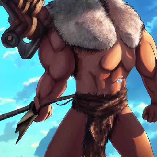 Prompt: bull man barbarian wearing a tattered loincloth with an giant axe, fursona, furry art, anthro, detailed dark brown fur, detailed long black hair, big horns, scars, anime key visual, makoto shinkai